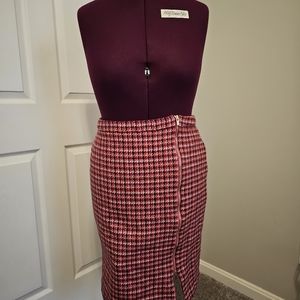 Talbots 12 Pink Plaid Pencil Skirt 25" Long Knee Gold Zipper